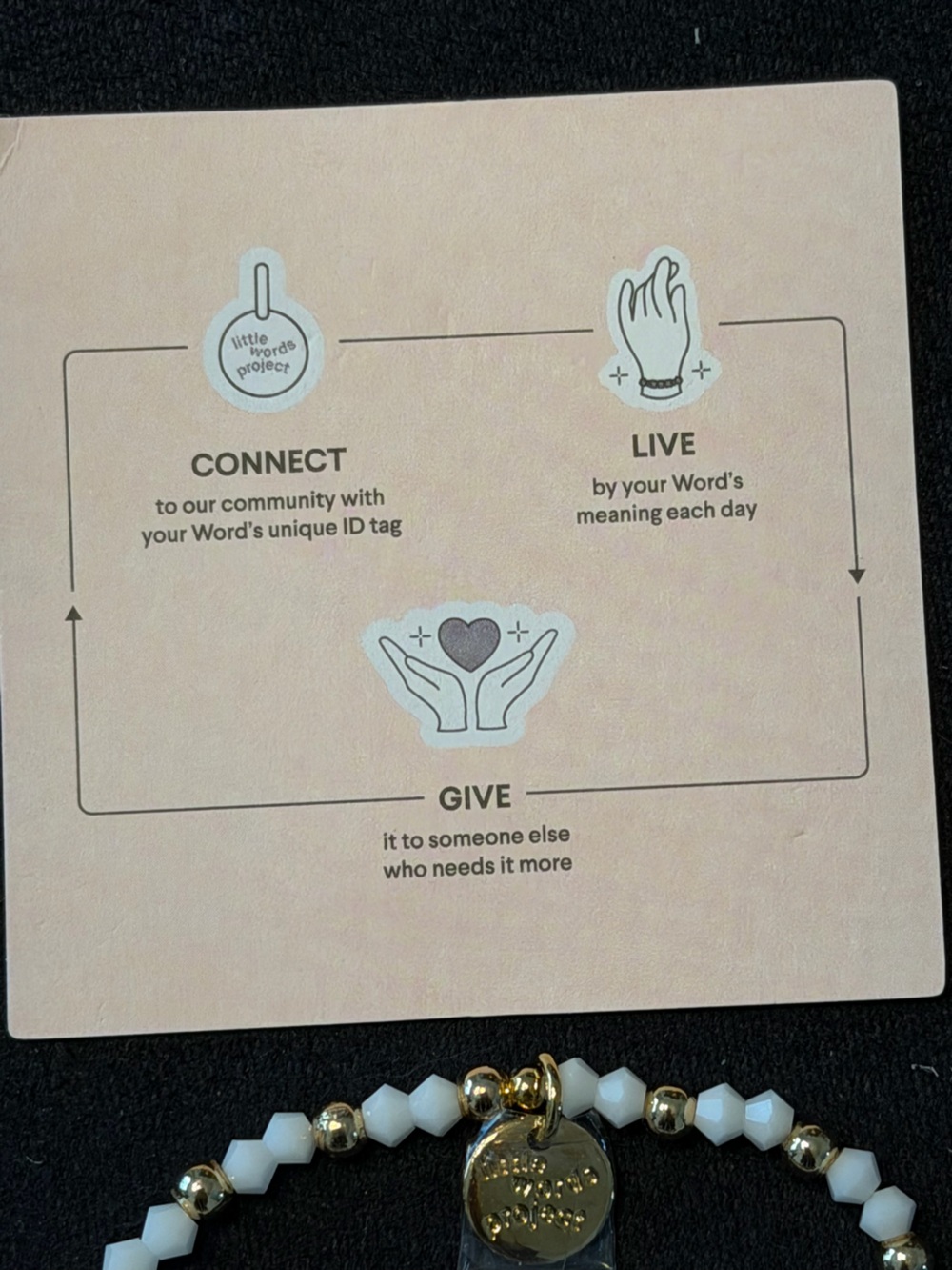 NWT Little Words Project “GLOWING” Beaded Stretch Bracelet | White & Gold - Picture 5 of 5